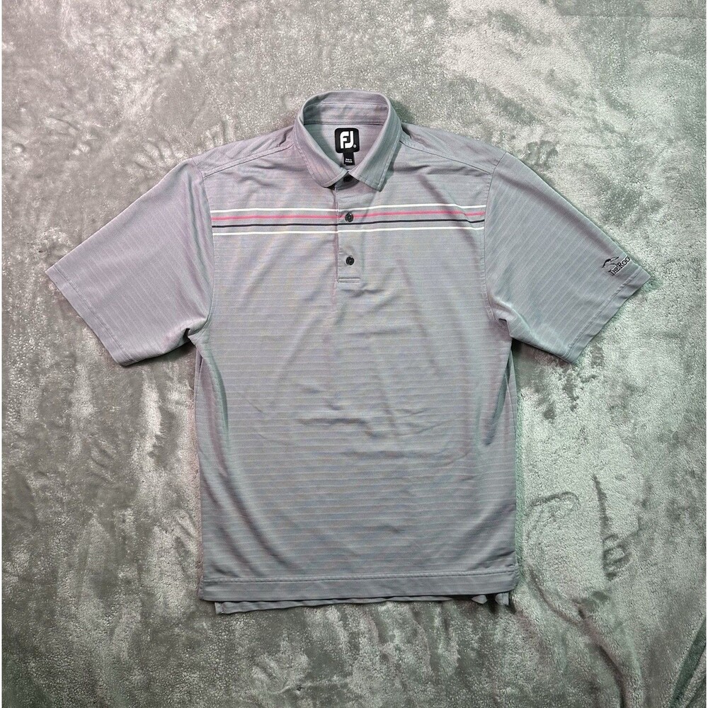 FootJoy FJ Gray Striped The Rookery Performance Golf Polo Shirt Medium